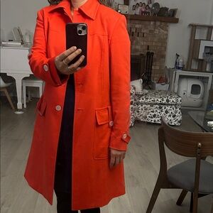 Vibrant Orange Coat with Button Details